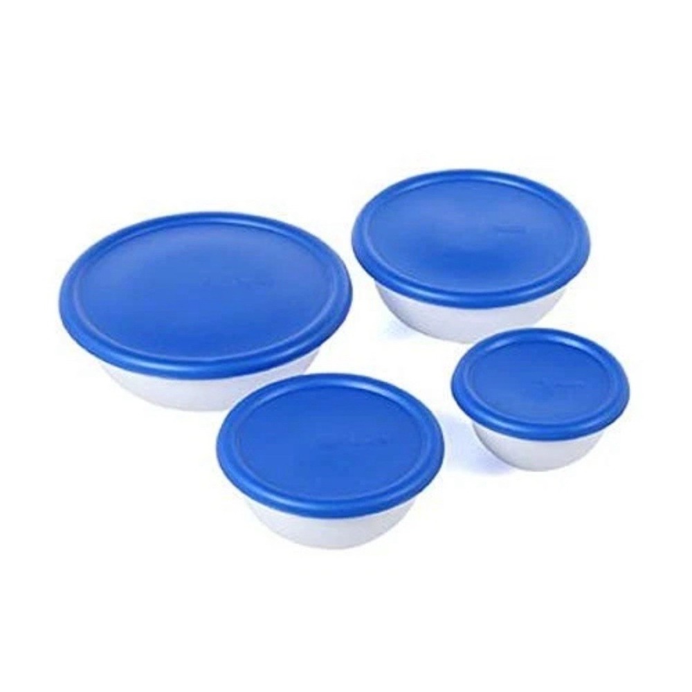 Sterilite 8 Piece Covered Bowl Set Multisize White Blue 4 Bowls‎ Made In USA NEW